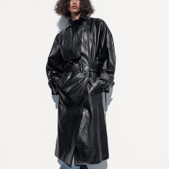 Zara belted faux leather trench coat - Picture 4 of 13
